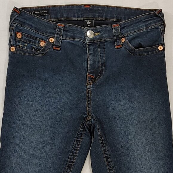 True Religion Halle Super Skinny Jeans Womens Size 31 Mid Rise Denim Blue - Picture 3 of 16